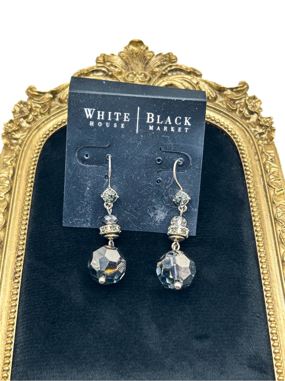 White House Black Market NWT Dangle Earrings Hematite Gray Faceted Crystal Drop